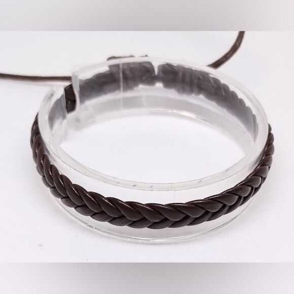 Men's Leather Bracelet Braided Brown f5 - Picture 1 of 1